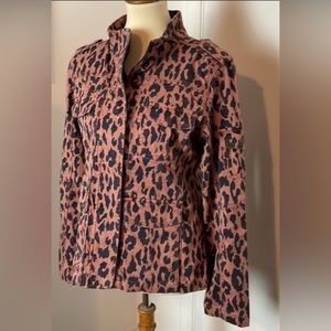 Kensie Jean Utility Jacket Clay Leopard Animal Print Zip & Button Closure NWT